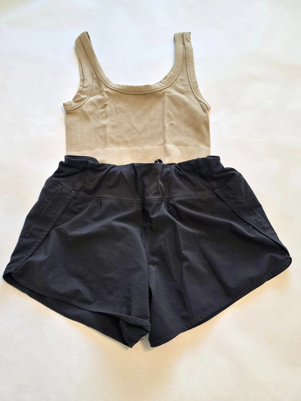 Contour & Duos Two-Piece Tank Top & Shorts Set in Black & Brown